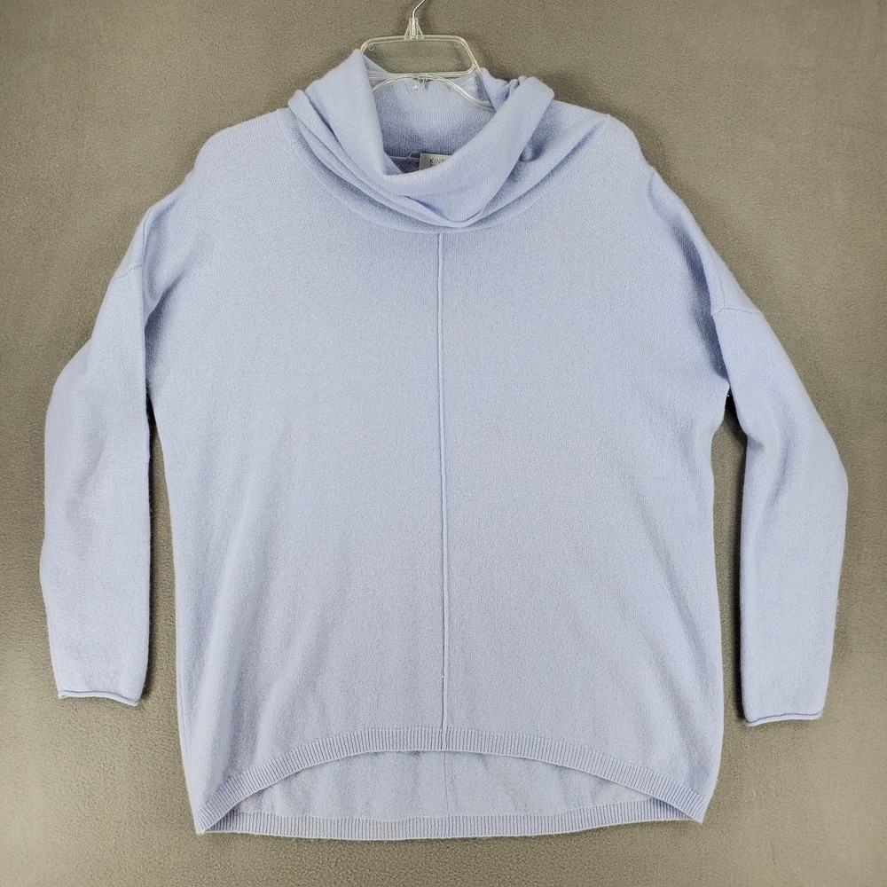 Kinross Womens Medium Cashmere Sweater Blue Cowl Neck Knit Turtle